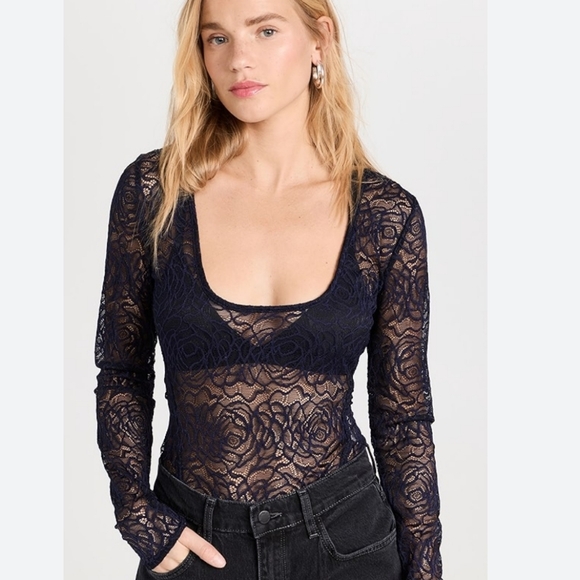 Free People in my head Navy Coat lace body suit size S NWT - Picture 2 of 8